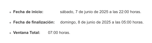 Imagen con los horarios de mantenimiento