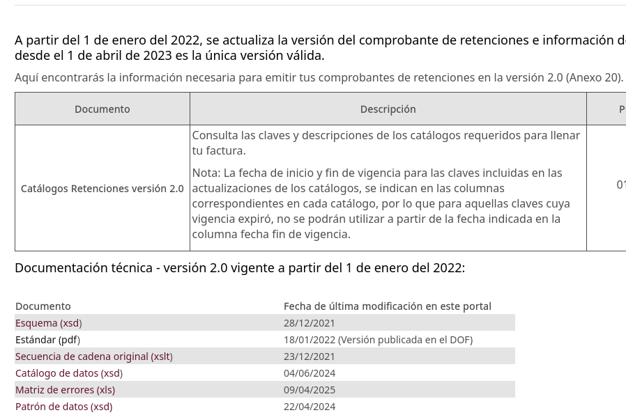 Actualización en los comprobantes de retenciones