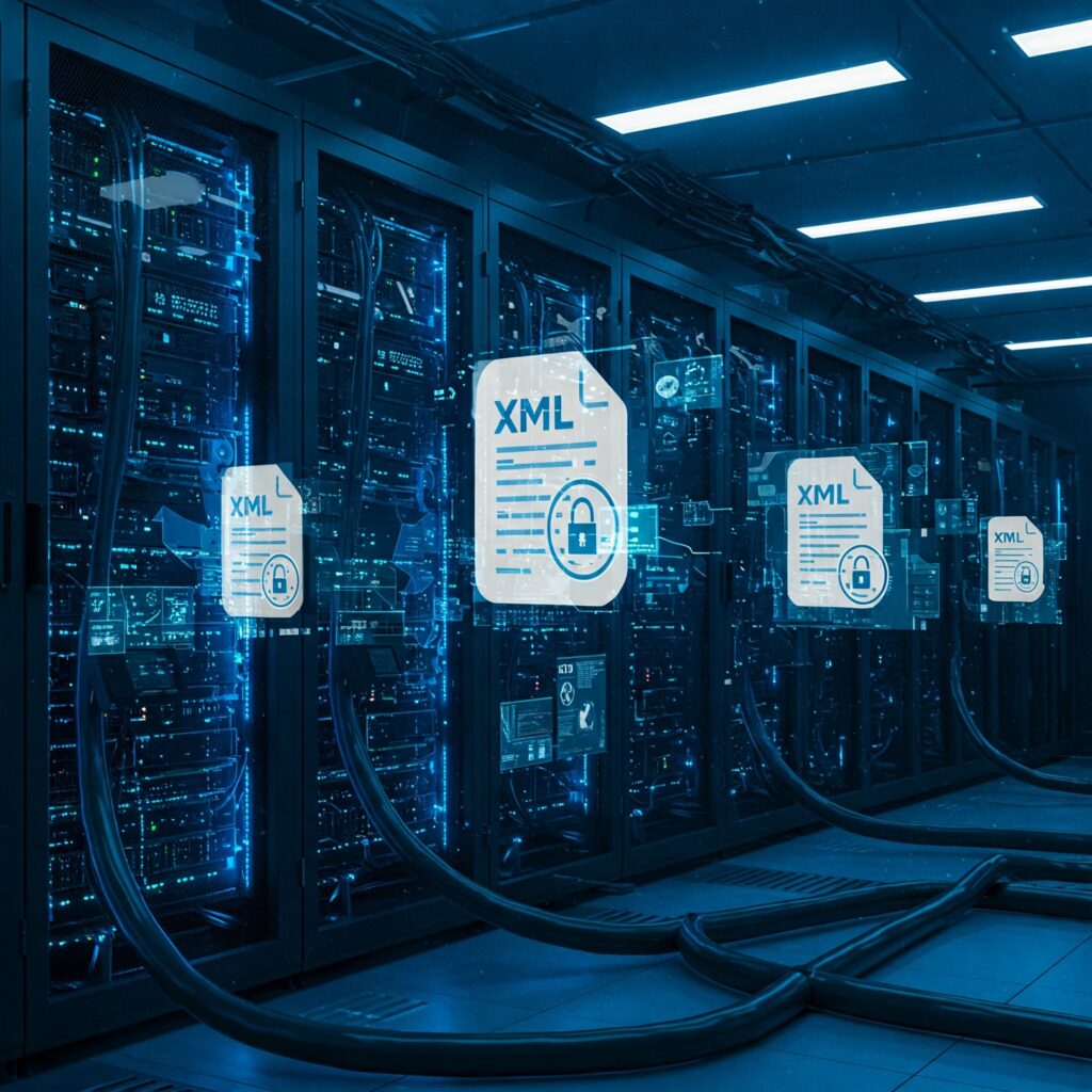 Timbrado masivo Imagen que muestra varios XML en un centro de datos.